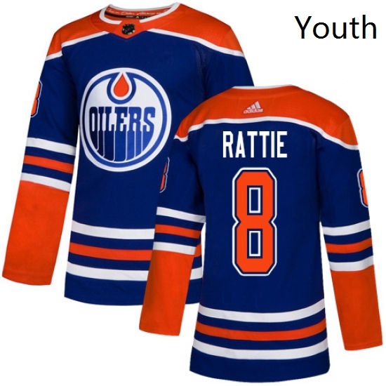 Youth Adidas Edmonton Oilers 8 Ty Rattie Authentic Royal Blue Alternate NHL Jersey